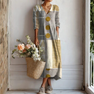 Printed V-Neck Fashionable Trendy Patchwork Womens Dress