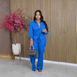 Women’s Solid-color Drawstring Two-piece Set