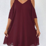Solid-color V-neck Elegant European And American-style Dress