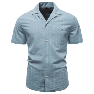 Cotton Cuban-collar Striped Shirt For Men