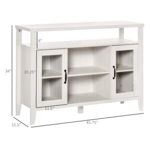 Farmhouse Sideboard Buffet Cabinet, Coffee Bar Cabinet with Storage Shelves, Kitchen Cabinet with 2 Framed Glass Doors and Anti-Topple, White