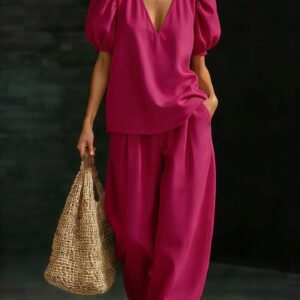 V-Neck Short-Sleeve Fashionable Casual Womens Set