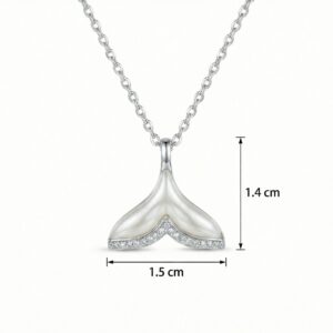 925 Sterling Silver Elegant Silver Whale Tail Necklace with Mother-of-Pearl and Sparkling Accents