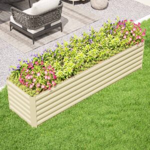 8x2x2ft Galvanized Raised Garden Bed Kit with Safety Edging for Flowers, Herbs and Vegetables, Cream White