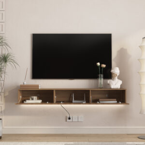 Floating TV Stand Wall Mounted With 16 Color LEDs,65inch Modern TV Stand, Floating TV Cabinet Entertainment Center For 55 60 65 Inch TV