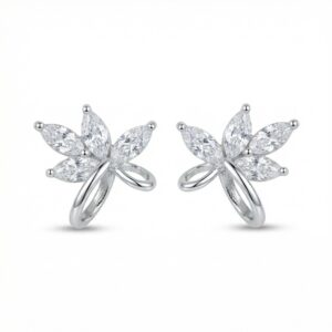 925 Sterling Silver Elegant Marquise Cut Floral Stud Earrings in Polished Silver Finish