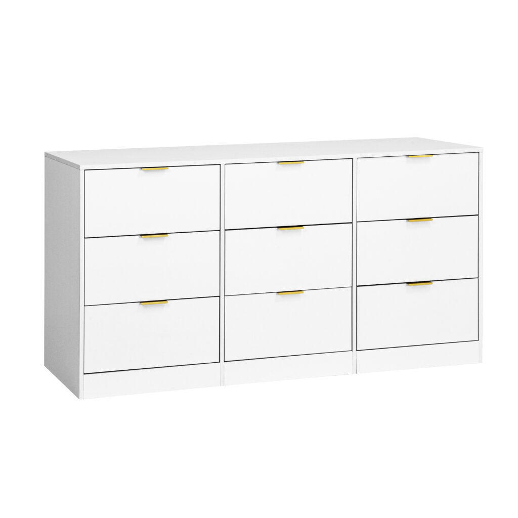 White 9 Drawer Dresser, 63 Large Deep Chest Of Drawers, Wooden Dresser Storage Cabinet With 9 Drawers For Bedroom, Long Dressers For Living Room, Hallway