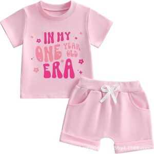 Alphabet In My One Year Old Era Short-Sleeve Top And Shorts Two-Piece Set