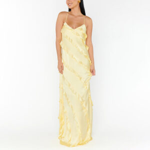 Womens Patchwork Ruffle-Trimmed Resort-Style Slip Dress