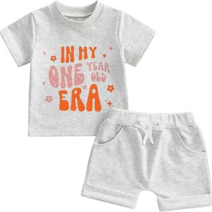 Alphabet In My One Year Old Era Short-Sleeve Top And Shorts Two-Piece Set