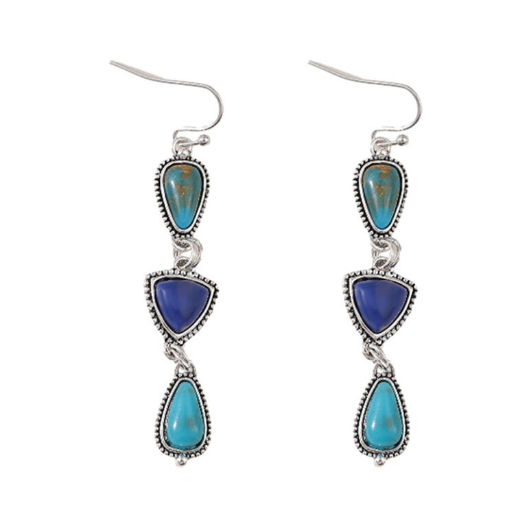 Retro Geometric Triangle Gemstone Earrings