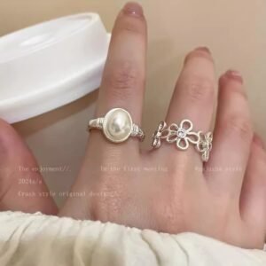 1PCS Ins Style Silver Zircon Ring For Women, Light Luxury Minimalist Design, Adjustable Open Band, Versatile Elegant Jewelry