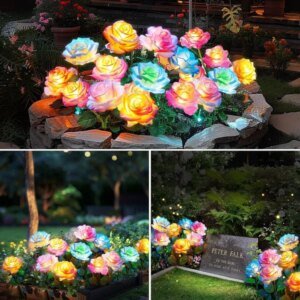 Solar Lights Outdoor Waterproof For Garden Decor, 4 Pack Solar Garden Lights For Outside, Outdoor Solar Lights For Yard With Solar Flowers Lights, Solar Powered Yard Decorations