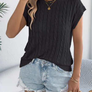 Women Solid Color Cable Knit Batwing Sleeve Loose Knit Top