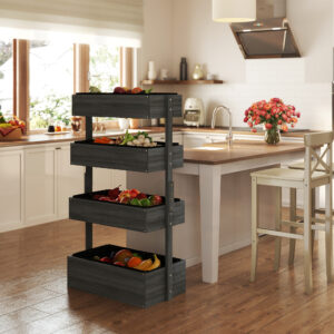 Outdoor Wooden Vertical Garden Planter, 4 Tier Planter Box, Self-Draining for Flowers, Vegetables, Herbs, Gray