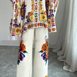 Women's New Fashionable Silky Satin Printed Set