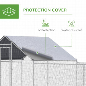 PawHut Large Metal Chicken Coop Chicken Run For Chicken, Ducks And Rabbits With Waterproof And Anti-UV Cover, Walk-in Poultry Cage Hen House For Outdoor And Yard Farm Use, 23 X 6.6 X 6.4