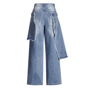 Casual Faux Two-piece Ripped Jeans