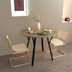 35.43 Inch Round Dining Table, Small Circle Kitchen Table With Metal Black Legs For 2-4 People,Modern Dining Room Table, Brown Only Table