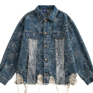 Japanese-style Vintage Washed Frayed-edge Distressed Denim Jacket