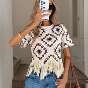 Travel Outfit Ethnic-style Tassel Outerwear For Travel Photos Bohemian Sanya Womens Short-sleeve T-shirt