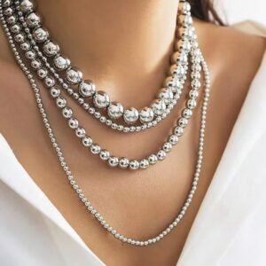 Exaggerated Cyber-style Multi-layered Bead Stackable Necklace