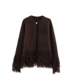 Fashionable Tassel-Trimmed Button Knitted Coat For Women