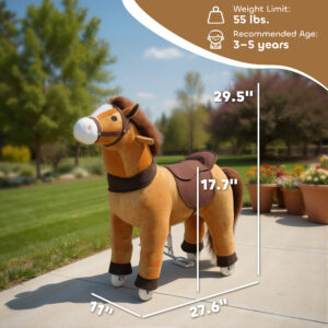 Ride on Horse, Plush Riding Pony for Ages 3-5, Walking Horse Animal with Wheels for Active Play, Dark Brown