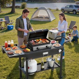 Outdoor Grill Cart, 31.0 X 17.0 Inch Tabletop Size Grilling Table, Foldable Outdoor Cooking Table With Tissue Holder, Hooks, Wheels, Side Table, BBQ Prep Tables For Picnic, Kitchen, Courtyard