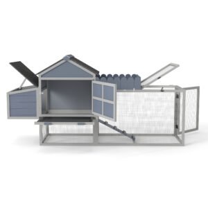 80 Wooden Chicken Coop, 2-Tier Hen House With Nesting Box, Run, Planter & PVC Roof, Easy-Clean Tray, Weatherproof Poultry Cage, Patio Poultry Habitat, Gray