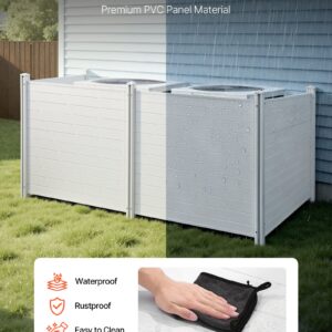 4 Panels Outdoor Privacy Screen, 50 X 50 In Air Conditioner Fence With 27.6 In Ground Stakes, Pool Equipment Enclosure, Horizontal Vinyl Privacy Fence, Ideal For Trash Can And A/C Units, White