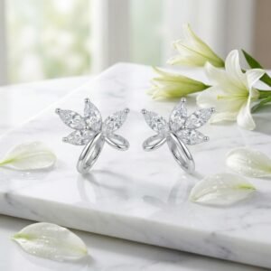 925 Sterling Silver Elegant Marquise Cut Floral Stud Earrings in Polished Silver Finish