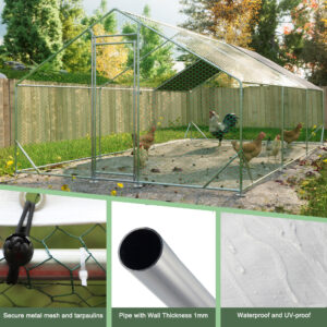 Large Metal Chicken Coop, Walk-in Chicken Run,Galvanized Wire Poultry Chicken Hen Pen Cage, Rabbits Duck Cages With Waterproof And Anti-Ultraviolet Cover For Outside 10L X 20W X 6.56’H