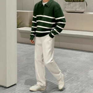 Casual Knitted Top With Half Zip Loose-Fit Mens Jacket