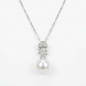 925 Sterling Silver Elegant Violin Scroll Pearl Pendant Necklace with Sparkling Accents