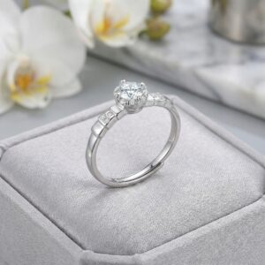 925 Sterling Silver Elegant Sparkling Adjustable Silver Halo Ring with Radiant Center Stone
