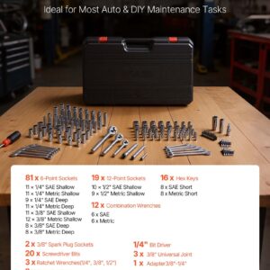 Mechanics Tool Set, 159-Piece Mechanic Tool Kit, 1/4 In, 3/8 In, And 1/2 In Drive, SAE And Metric Socket Set, Wrenches, Screwdriver Bits, Accessories, And Storage Case, For Automotive Repair