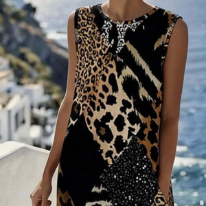 Women's Fashionable Sleeveless Leopard-Print Dress