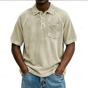 Men's Casual Lapel Corduroy Short-Sleeve Polo Shirt
