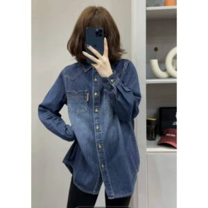 Women's Loose-Fitting Layered Casual Padded Denim Shirt