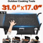 Outdoor Grill Cart, 31.0 X 17.0 Inch Tabletop Size Grilling Table, Foldable Outdoor Cooking Table With Tissue Holder, Hooks, Wheels, Side Table, BBQ Prep Tables For Picnic, Kitchen, Courtyard