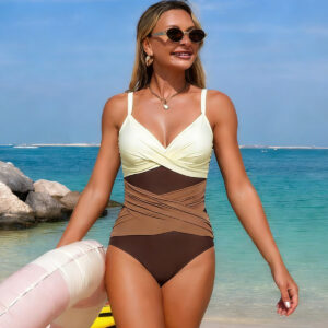 Women's Color-Block Sports Bikini One-Piece Swimsuit