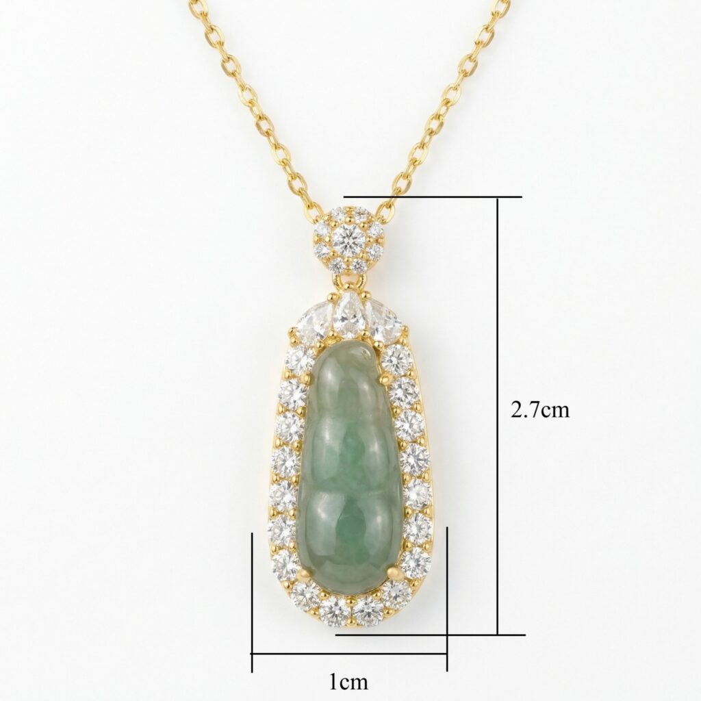 925 Sterling Silver Elegant Green Jadeite Pea Pod Pendant Necklace with Sparkling Gemstone Halo