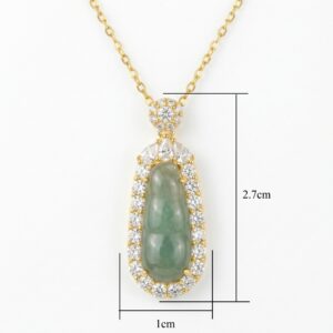 925 Sterling Silver Elegant Green Jadeite Pea Pod Pendant Necklace with Sparkling Gemstone Halo