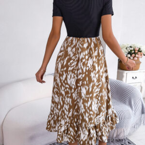 Women Casual Leopard Print Ruffle Midi Dress