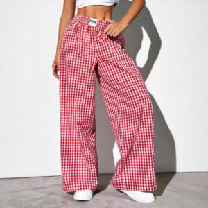 New Style Cotton Plaid Loose Casual Pants With Pockets