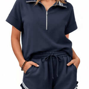 Women's Summer Short-Sleeve Top And Shorts Two-Piece Set