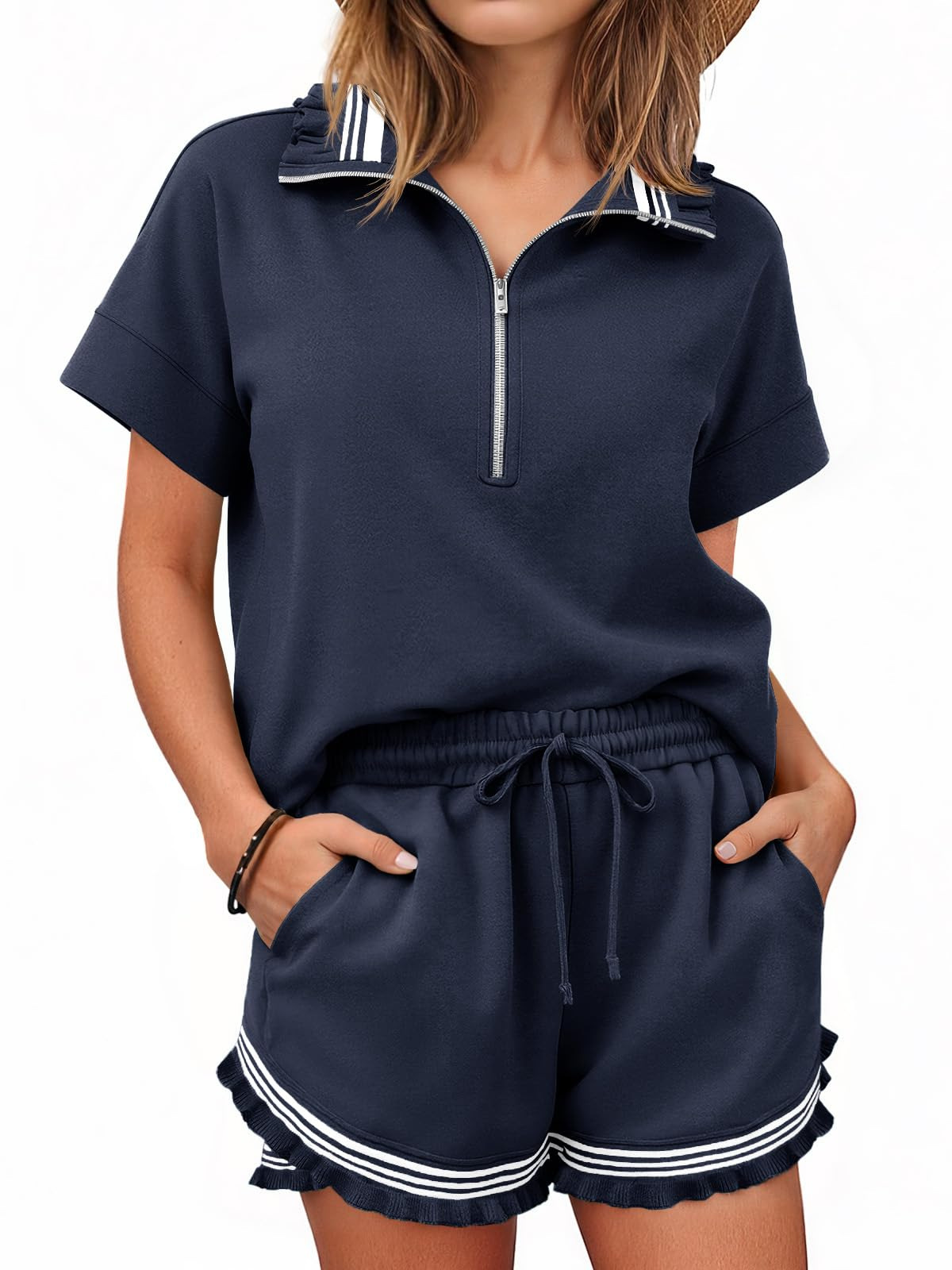 Women’s Summer Short-Sleeve Top And Shorts Two-Piece Set