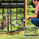 7' x 6' Extra Large Dog House, Wood Outdoor Dog Kennel with Storage Cabinet, Stainless Steel Bowls, Light Yellow