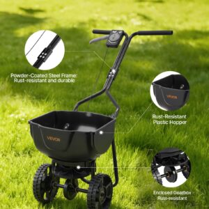 Walk-Behind Spreader, 9.8ft Spreading Width, Push Broadcast Spreader With 10" All-Terrain Tires, Adjustable Flow Control, 15lbs Capacity Hopper, Lawn Spreaders For Fertilizer Seed Small Home Use